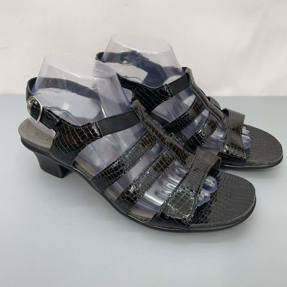 SAS Allegro Sandals Croc‎ Embossed Leather Comfort Strappy Black Womens 10 Wide